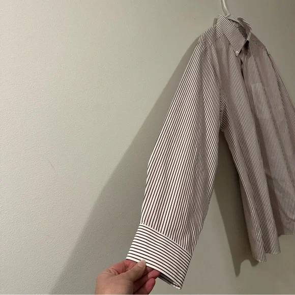L.L. Bean Men’s Long Sleeve button down shirt Burgundy White Stripes Sz 16 - 35 - Picture 4 of 7